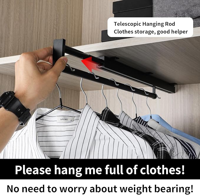 BaiNong pull out closet rod valet rod closet pull out pants rack for closet black valet rods for closets 13-3/8 inch pull out telescopic trouser rack shallow cabinet organize pants and clothes