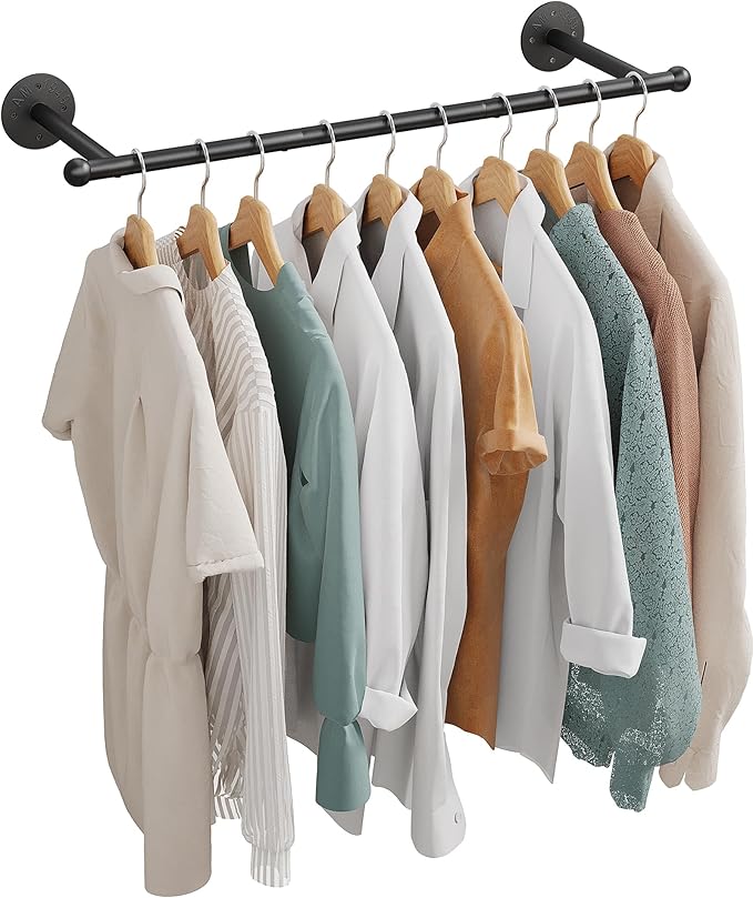 OROPY 33" Industrial Pipe Clothing Rack, Wall Mounted Clothes Rack | Closet Rods for Hanging Clothes, Multi-purpose Hanging Rod for Laundry Room, Bedroom and Closet Storage