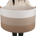 OIAHOMY 90L Extra Large Blanket Basket - Decorative Cotton Rope Storage Basket for Bedroom, Living Room & Nursery - Woven Laundry Hamper for Organizing Blankets, Clothes & Toys - Gardient Light Brown