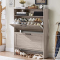 RWYHG Shoe Cabinet Storage for Entryway with 2 Flip Drawers Open Storage Layer Rack Narrow Organizer Slim Hidden Wood Shoe Cabinet Furniture Grey