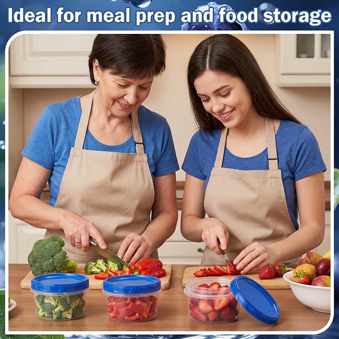 Sieral 16 Pack 8 oz Freezer Containers with Lids Reusable Deli Freezer Storage Containers Stackable Plastic Thick Twist Top Jars for Takeout Food Round Wide Mouth Lunch Snack (Blue)