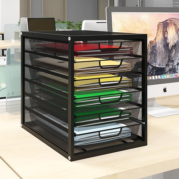 Natwind Mesh Desk Organizer with 6 Tier Sliding Drawers,Black | Paper Sorter, Multi-Functional Home Office Supplies Storage Tray for Letters, Documents,Mail, Files, Arts & Crafts Supplies