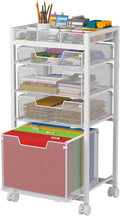Rolling File Cart with 4 Storage Drawers, Under Desk Filing Cabinet with DIY Divider, Hanging File Folder Organizer on Wheels, Fits A4/Letter Size, Metal Utility Cart for Home Office, White