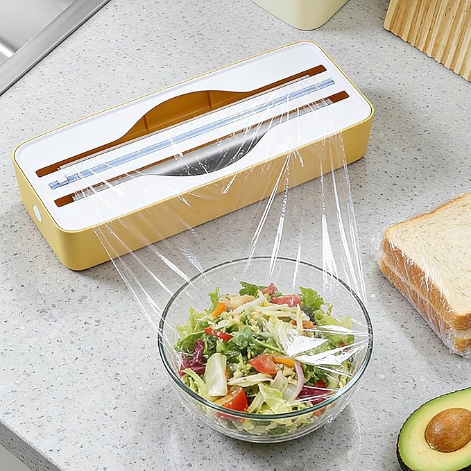 Dual-Slot Multifunctional Kitchen Cutter | For Cling Film, Aluminum Foil, and Parchment Paper Storage & Cutting | Easily Cut Two Materials at Once (Yellow(magnetic))