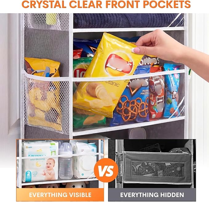 Ofiray-home 2 Pack Over Door Organizer with 6 Large Pockets | 6 Transparent Pockets & 12 Mesh Side, 80 lbs Weight Capacity Hanging Storage for Toys, Shoes, Diapers, Pantry