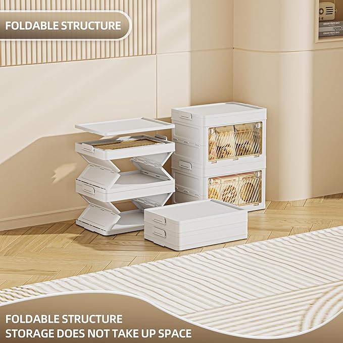 36 QT / 9 Gal Foldable Storage Cabinet - Clear Front & Back Doors with Triple Security Latches, One-Pull Assembly, Grade Organizer for Tools/Toys/Supplies