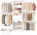 Besiost Closet System - 8FT Closet Organizer System with Wooden Drawers, 96" Closet Systems for Walk-In Closets with Cuttable Hanging Shelving, White