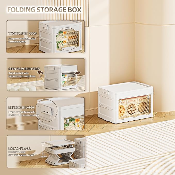 20 QT / 5 Gal Foldable Storage Cabinet - Clear Front & Back Doors with Triple Security Latches, One-Pull Assembly, Grade Organizer for Tools/Toys/Supplies
