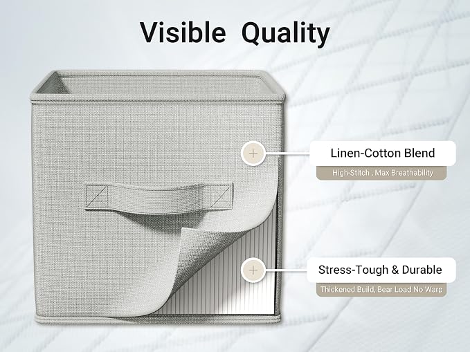 LayerSpace 4 Pack Foldable Fabric Closet Storage Bins, 11Inch Organizer Cubes with Handles, Linen Storage Boxes for Clothes, Toys, Books and Home Organization,Gray