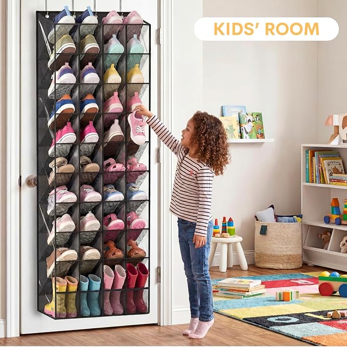 30-40 Pairs Over the Door Shoe Organizer, Clear Large Pockets Hanging Shoe Rack, Space-Saving Closet Door Organizer Fits Boots,Sneakers or Larger Shoes,Shoe Storage for Bedroom,Small Closet,Entryway