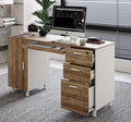 Modern Design Venice Computer Desk with Lockable Drawers, 53 Inch Home Office Desk with Storage Cabinet, Keyboard Tray & Cable Management, Modern Study Writing Desk for Small Spaces, Walnut and White
