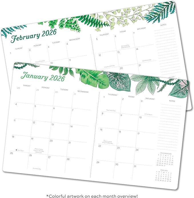 High Note 2026 Monthly Planner, 17-Month Planner: August 2025 – December 2026, 7.75" x 9.75", Greenery with Flexible Cover, Gold Foil, Project & Goal Planning Pages
