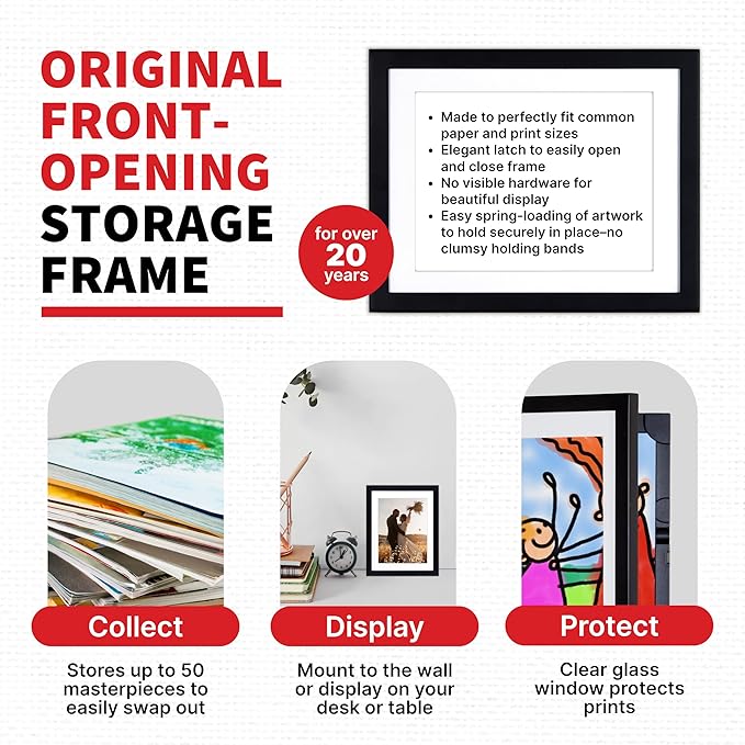 Dynamic Frames Li’l Davinci Front-Open 2-Pack Kids Art Frames, Wooden Frames for 8.5x11 Artwork, Prints & Certificates, Store up to 50 per Frame, 11.75 x 14.75 Outer Dimensions, Black