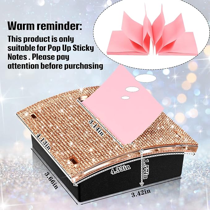 Eersida Rhinestone Self Stick Note Pad Holders 4 x 4 Inches Rose Gold Cute Note Holder Sticky Dispenser Bling Memo Stick Dispenser for Office Employee Coworkers Gifts Home Desk Supplies