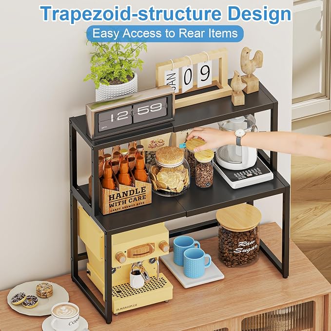 2 Pack Expandable Cabinet Countertop Shelves (Small + Large), Heavy Duty Metal Shelves Organizers For Kitchen Cabinet Countertop Storage, Adjustable Storage Shelf Organizer For Kitchen Cabinet Pantry