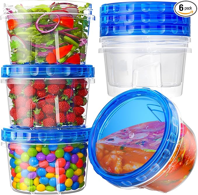 BiuLeon 6 Pack-17oz Freezer Storage Containers, Plastic Food Storage Containers with Twist Top Lids, BPA Free and Reusable Soup Containers with Lid, Microwave and Dishwasher Safe
