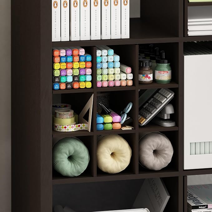 Furinno Cubicle 9-Compartment Cube Insert, Cube Organizer, Dark Oak | 13.3W x 13.4H, Fits into Furinno Extra Thick Cubes, for Organizers and Storage (Does not fit IKEA Kallax Shelving)