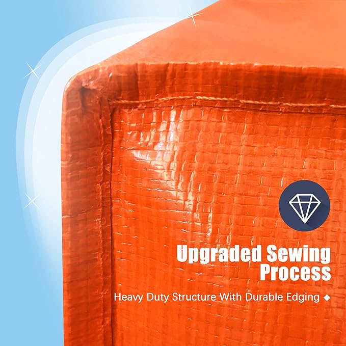 HOMESURE 12 Pack Large Strong Moving Bags with Zippers & Carrying Handles - Water-Resistant - Heavy Duty Storage Tote for Space Saving, Fold Flat, Alternative to Moving Box (Orange)