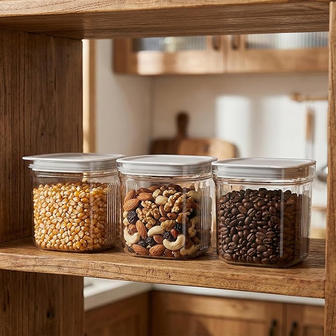 Airtight Food Storage Containers with Lids, 4 Pcs Set BPA Free Clear Sturdy Kitchen Pantry Organization Canisters for Herbs, Coffee, Tea - Keeps Food Fresh & Dry (Transparent-4pcs)