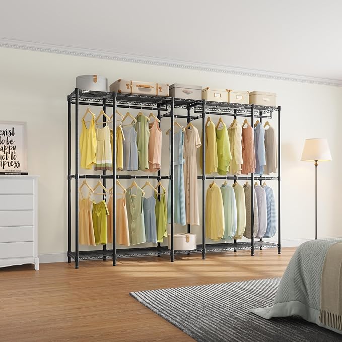 VIPEK V50 Basic Expandable Clothes Rack, Heavy Duty Closet System, Black | Freestanding, 5 Hanging Rods (2 Extendable), 6 Wire Shelves, for Bedroom or Walk-In/Reach-In Closet Storage, 1200 lb Capacity