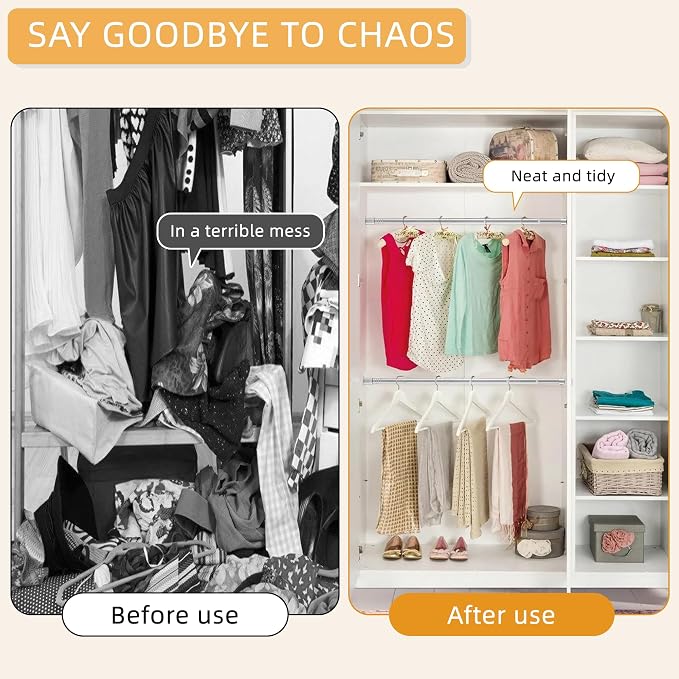 1.3 Inch Diameter Closet Rods for Hanging Clothes 17-75 Inch Adjustable, Metal Heavy Duty Closet Pole, Silver Closet Bar for Hanging Clothes, Suitable for Closet, Wardrobes, Bathroom, Windows