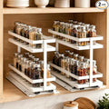 Pull Out Spice Rack 2Pcs Metal & Wood Seasoning Organizer White | No-Drill Install | Full-Extension Silent Glide | Each Tier Holds 10–12 Standard Spice Bottles | Rustproof, Wipe-Clean Surface