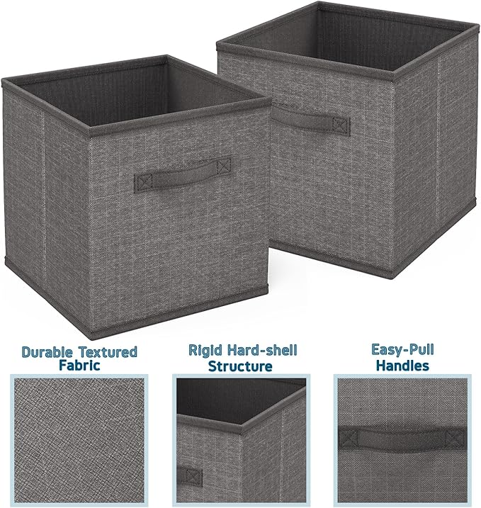 Nestl Cube Storage Bins, Foldable 12 Cube Storage Organizer Bins, Fabric Storage Cubes, Storage Basket with Handles, Grey Closet Storage Bins, 11-Inch Cube Storage Bins for Bedroom, Playroom and More