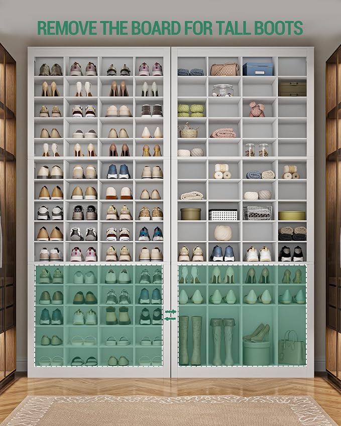 Hzuaneri Shoe Storage Cabinet, 60 Pairs Free Standing Closet Organizer, 9 inch Widened Cell Wood Shoe Organizer, 15 Tiers Vertical Space Saving Shoe Rack for Entryway, Cloakroom, White SR49603X