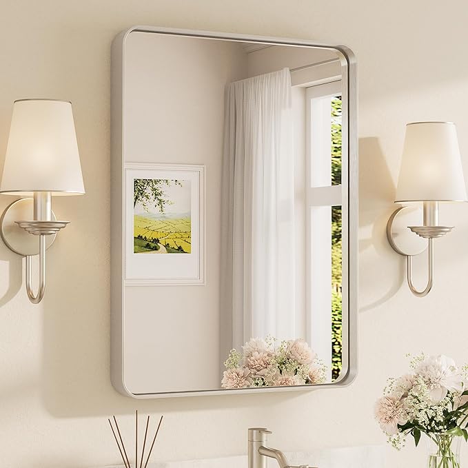 TETOTE Brushed Nickel Mirror 24 x 32 Inch for Bathroom Over Sink Metal Framed Mirror Modern Farmhouse for Living Room Entryway(Horizontal/Vertical)