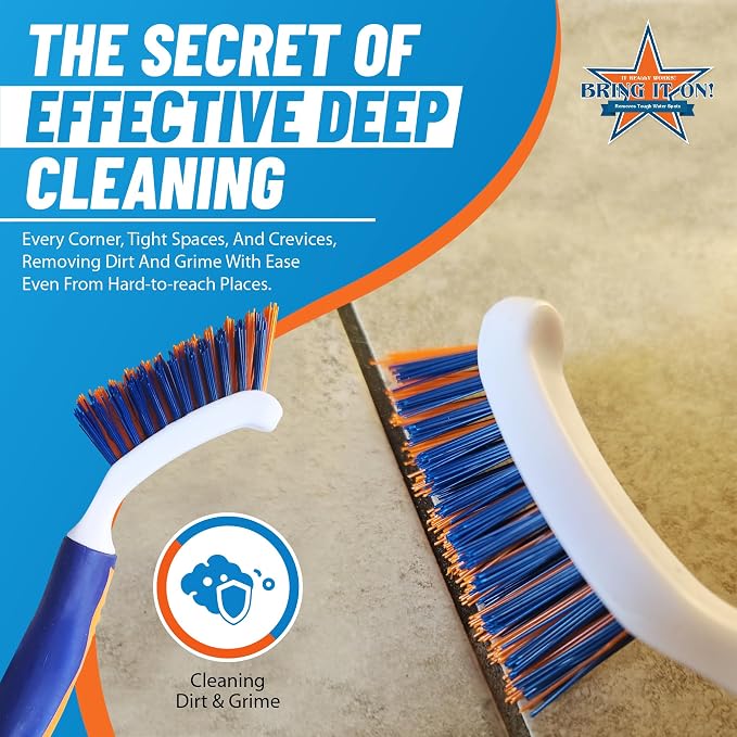 Bring It On Grout Cleaning Brush 6-Pack– Crevice Cleaning Brush with Stiff Nylon Bristles – 8-inch Heavy-Duty Grout and Tile Cleaner Brush – Scrubbing Brush for Corners, Bathroom, and Kitchen