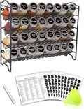SWOMMOLY Spice Rack Organizer with 32 Glass Spice Jars and 396 Spice Labels | Chalk Marker, Funnel, 32 Pcs 4oz Spice Bottles, 4 Tier Spice Organizer for Cabinet, Countertop, Cupboard or Wall Mount, Black
