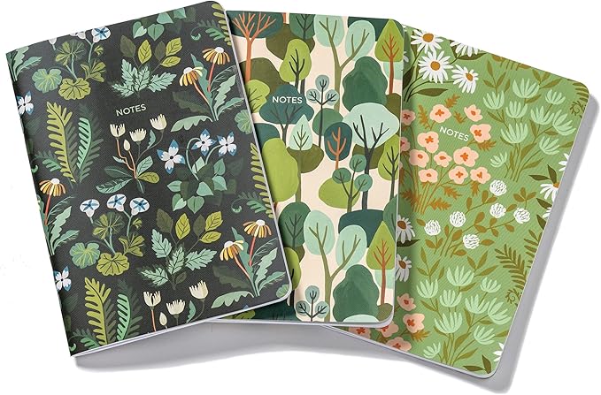 High Note Textured Greenery Composition Notebook Journal, 3 Pack, 5.75" x 8.25", 64 Wide Ruled Pages, Small Notebooks for School, Journaling, Writing, Planner, by Carrie Shryock