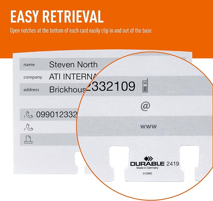 Durable Telindex Desk Address Card Holder - Includes 500 Pockets for Business Cards - Includes A-Z Index - Made from Black Plastic (Pack of 8)