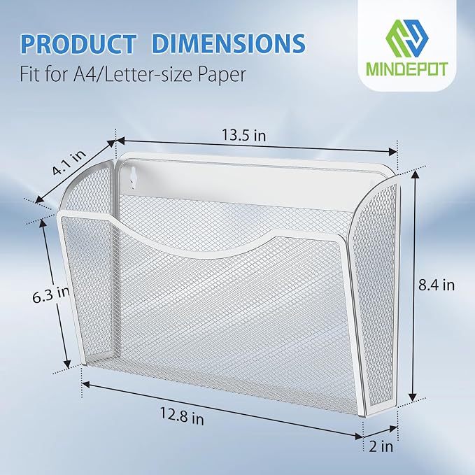 MINDEPOT Wall File Organizer - Heavy Duty Iron Office File Holder for Wall Mount - Hanging Document Organizer for Business, Classroom, Home Office