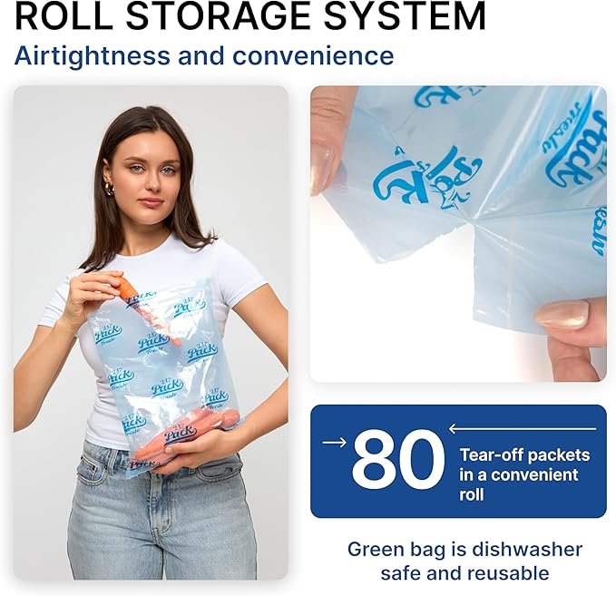 Freshpack 247 Produce Storage Bags Roll 10 x 14 Inches 1 Gallon 80 Pack Tear Off Reusable Food Storage Bags With Zipper, Bread Keeper Bag For Fruits Vegetables Meal Prep Pantry Use
