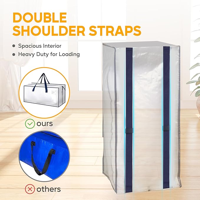 HealSmart 4 Pack Extra Large Moving Bags with Zippers & Carrying Handles, Heavy-Duty Storage Tote Moving Boxes for Dorm Room Essentials Storage Bags, Clear