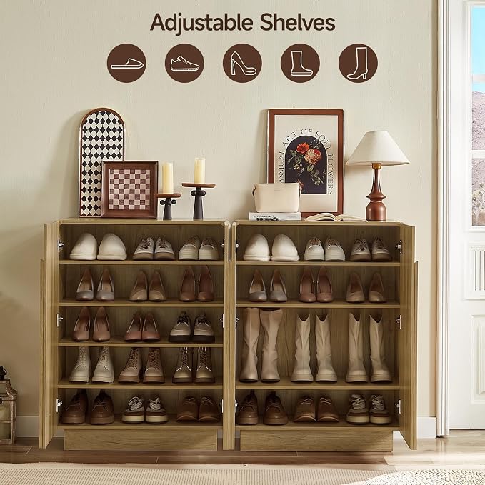 ONBRILL Shoe Storage Cabinet with Doors, Large Shoe Cabinet Storage for Entryway, Wooden 6 Tier Shoe Organizer Cabinets with Adjustable Shelves for Entrance Hallway Living Room Foyer (Oak)