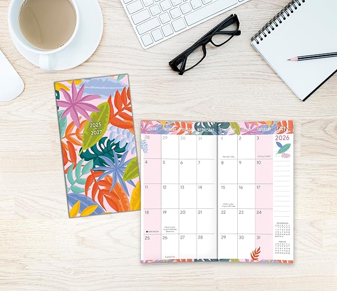 2026 Pocket Planner: 2-Year-Plus Monthly Pocket Calendar Book (24-Month): January 2026 - December 2027, Purse Size 6.5" x 3.5", Pastel Tropics