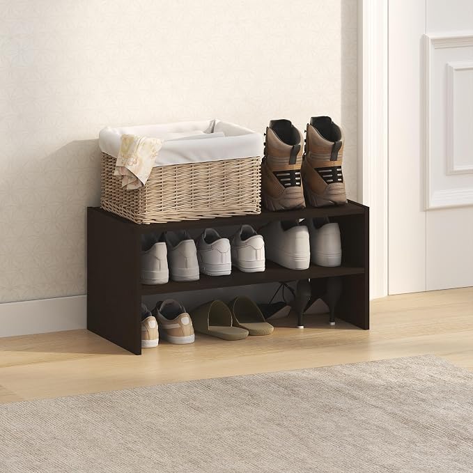 Furinno FANO 2-Tier Shoe Rack, Stackable Shoe Organizer, Dark Oak | 11.7 x 24.2 x 11.7, 24" Width Shoes Storage, for Closet Entryway, Office, Garage