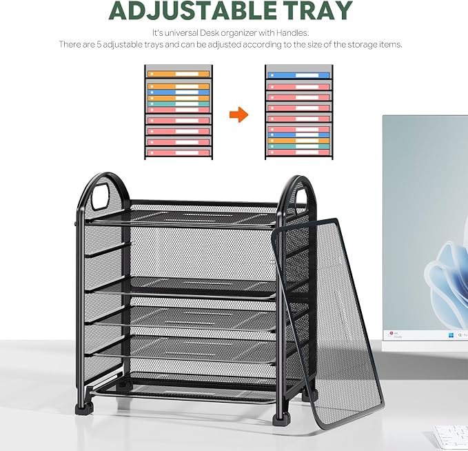 Simple Trending 6-Tier Letter Tray Organizer, Metal Mesh File Holder, Black | Fits Standard Letter-size Papers | Sturdy Metal Mesh | Non-Slip Feet | Easy-grip Handle | Black for Office Home School
