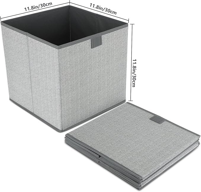 DAYARD Fabric Bins [3-Pack], Foldable Cube Baskets Storage Boxes for Shelves, Closet, Bookshelf, Nursery Organizer Containers, 12 x 12 x 12 inch Grey