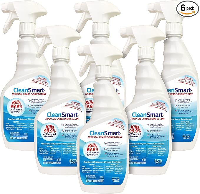 CleanSmart Hospital Disinfectant, Kills 99.9% of Viruses and Bacteria, Hypochlorous Acid Technology, EPA Registered, 23 oz, (Pack of 6) (HOCL)