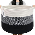 115L Extra Large Blanket Basket,Woven Rope Laundry Basket Hamper with Handles, Decorative Nursery Basket Storage Bin for Toys, Clothes Organizer, Living Room, Bedroom, Bathroom, Black
