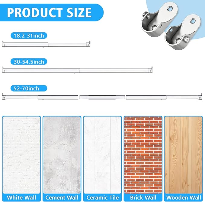 Premium Chrome Oval Closet Rod for Hanging Clothes 30 to 54.5 Inch, Includes End Supports, Adjustable Wardrobe Tube, Heavy Duty Extendable Closet Pole, Carbon Steel