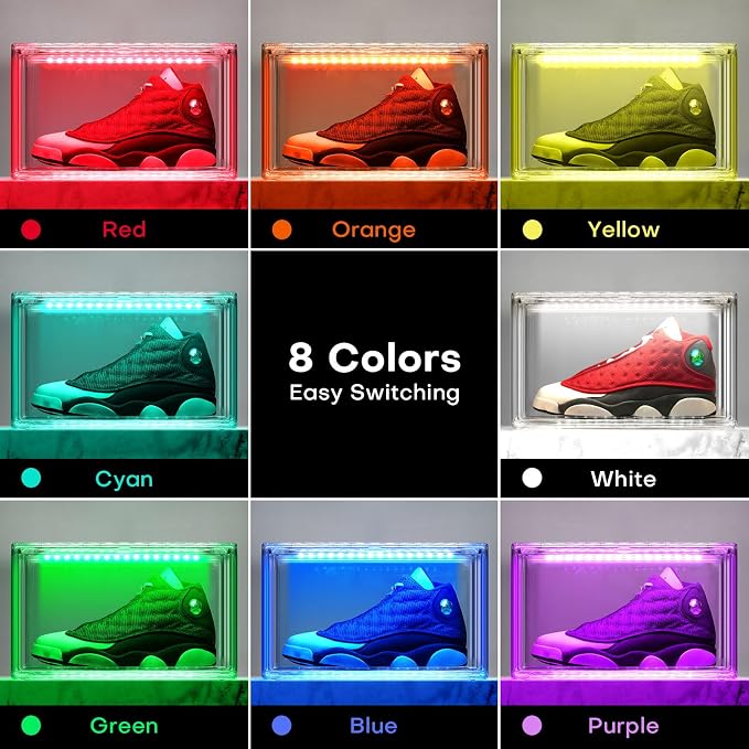 Oltraman LED Smart Shoe Boxes Display Case, Stackable Storage Organizers