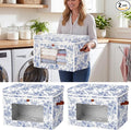 Domensi 2 Pack Blue Floral Large Storage Bins with Lids Handles Blue and White Porcelain Storage Boxes 16.5x11.8x11 Inch Foldable Fabric Basket Decorative Organizer for Clothes Nursery Dorm(Window)