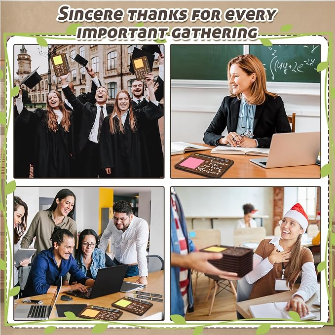 Kosiz 10 Set Back to School Teacher Gifts Bulk Thank You for Being Awesome Wooden Sticky Note Holder with Notes and Ballpoint Pens Thank You Gift for Teacher Team Employee Office Supplies