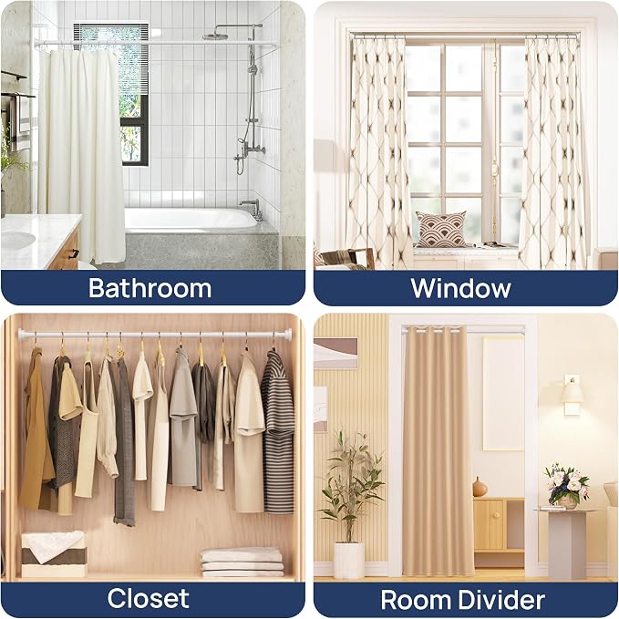 ENJOYBASICS 2 Pack Adjustable Spring Tension Curtain Rods 32 to 54 Inches, Stainless Steel White Shower Rod No Drilling for Window, Bathroom, Closet, Room Divider, 7/8" Diameter