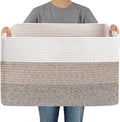 JMvicyroam Woven Blanket Basket,96L Large Storage Bin for Blankets Toys Clothes,Decorative Rope Basket for Living Room Bedroom with Handles, White&Brown