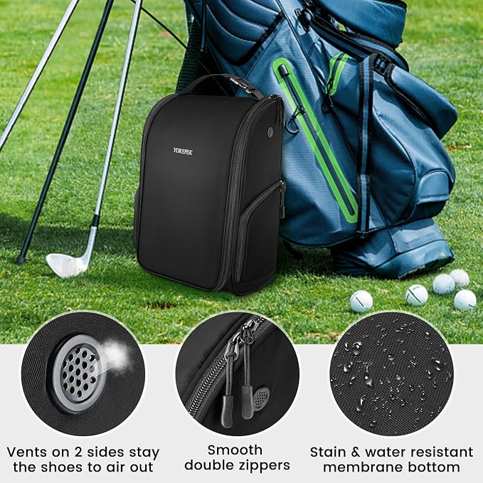 YOREPEK Golf Shoe Bag Men, Golf Accessories Bag with 3 Pockets for Socks | Designed with a Buckle Top Carry Handle, Zippered Sport Shoe Carrier Bags with Ventilation, Golf Gifts for Men